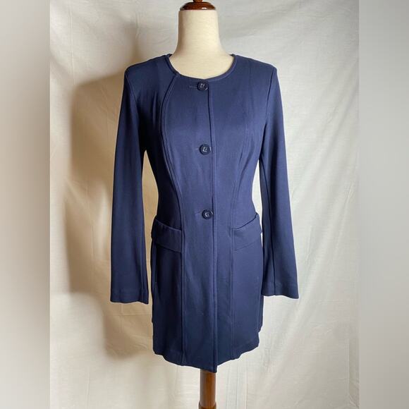 CABi Lido Thick Ponte Knit Longline Button Front Cardigan Navy BlazerJacket sm - Picture 4 of 9